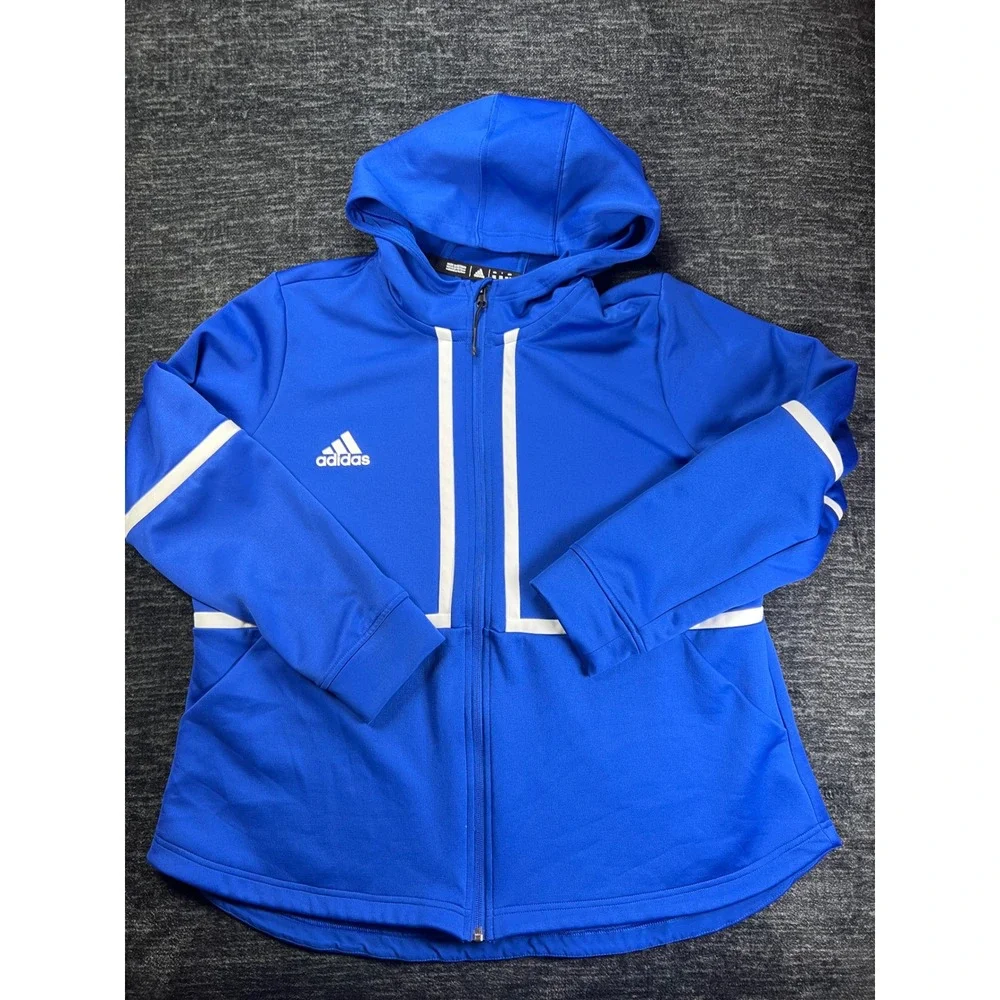 Adidas Full Zip Hoodie Mens 2XL Blue White Aeroready Striped Track Jacket